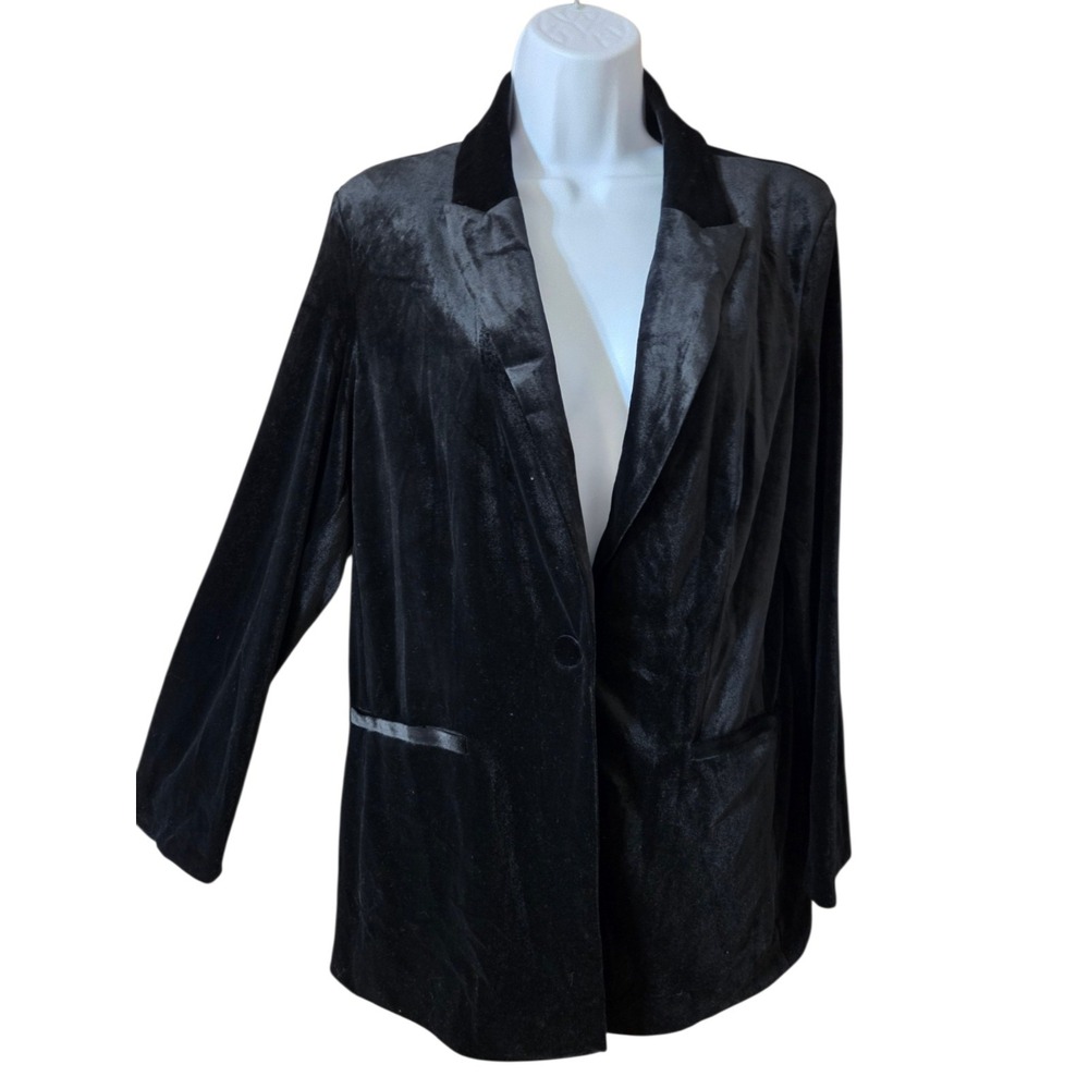 Truth By Republic Black Velour One-Button Blazer 12 NWT Mid Length